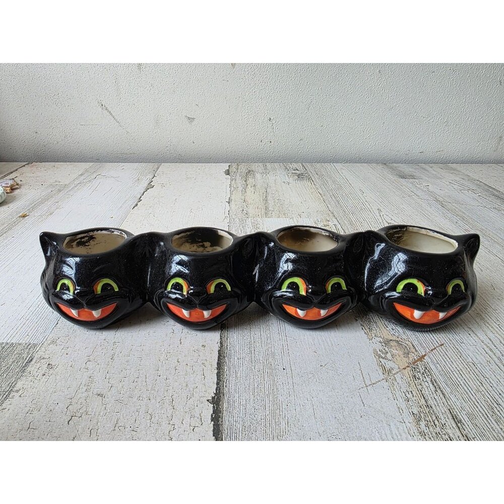 Ceramic cat‎ candle tea light holder Halloween decor shabby chic unique black